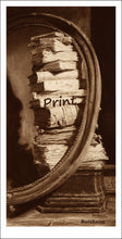 Carica l'immagine nel visualizzatore di Gallery, Sepia finish Library of Dreams Tower of Old Books Stack of Books Fine Art Print Black and White or Sepia Art PRINT of Charcoal Drawing Pile of Books