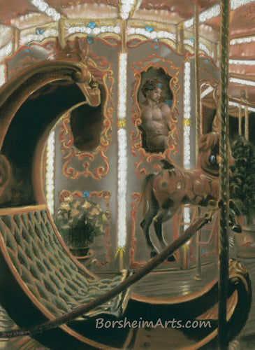 La Giostra Carousel Merry-Go-Round Florence Italy Michelangelo - ORIGINAL Pastel Art