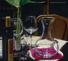 Carica l'immagine nel visualizzatore di Gallery, Detail of Pastel on black paper A Night's Promise Home Table Setting for TWO Wine Transparent glass Palm Romantic - ORIGINAL Pastel Drawing Black Paper