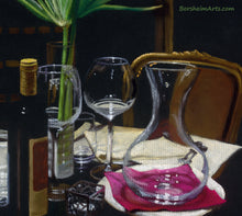 Carica l'immagine nel visualizzatore di Gallery, Detail of Transparent glasses Romantic Dinner for 2 Table Setting Wine Palm Leaf Wall Art - Fine Art PRINT