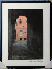 Load image into Gallery viewer, In Frame Coral Corridor Siena Italy Europe Architecture Stone Buildings Original Drawing Pastel Charcoal
