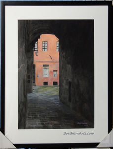 In Frame Coral Corridor Siena Italy Europe Architecture Stone Buildings Original Drawing Pastel Charcoal
