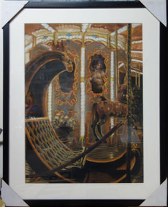 Framed La Giostra Carousel Merry-Go-Round Florence Italy Michelangelo - ORIGINAL Pastel Art