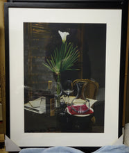 Carica l'immagine nel visualizzatore di Gallery, Framed A Night's Promise Home Table Setting for TWO Wine Transparent glass Palm Romantic - ORIGINAL Pastel Drawing Black Paper