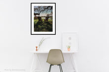 將圖片載入圖庫檢視器 Shown in home office room, faux frame and mat, drawing of Relaxing Two Chairs Countryside Morning Light at the Vineyard Florence Texas Lake View Backlit Landscape Retirement Gift fine art