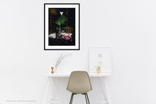 Carica l'immagine nel visualizzatore di Gallery, Sample Setting Art in Room A Night's Promise Home Table Setting for TWO Wine Transparent glass Palm Romantic - ORIGINAL Pastel Drawing Black Paper
