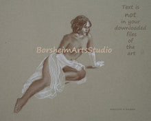 將圖片載入圖庫檢視器 Alexis Woman Figure Drawing Topless Nude Woman White Gloves Transparent Sarong Digital Download Classical Style Drawing Wall Art Printable Art 8x12