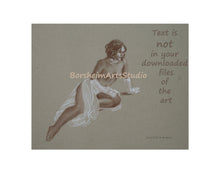 將圖片載入圖庫檢視器 Border Woman Figure Drawing Topless Nude Woman White Gloves Transparent Sarong Digital Download Classical Style Drawing Wall Art Printable Art 8x12