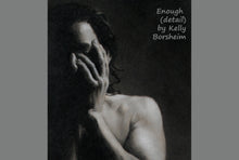 將圖片載入圖庫檢視器 Enough Drawing of Man with Hand on Face Tired Charcoal with Pastel Original Art Black and White Human Form Male Figure Art