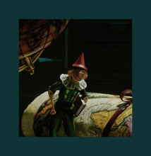 Carica l'immagine nel visualizzatore di Gallery, Detail of Pinocchio with old map and globe pastel art on black paper