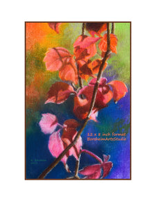 With Border Red Vine in Autumn Fine Art Print Colorful Pastel Art Rainbow Colors Fall Leaves