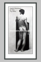 Load image into Gallery viewer, reminiscent of Michelangelo's David Standing male nude with podium Classical art drawing digital download