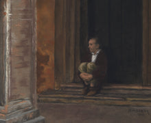 Load image into Gallery viewer, Detail of seated thinking man amist Italian architecture Bologna Italy
