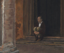Cargar imagen en el visor de la galería, Detail of seated thinking man amist Italian architecture Bologna Italy