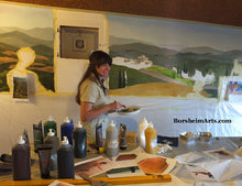Load image into Gallery viewer, Artist Kelly Borsheim paints a mural in Tuscany, Italy

