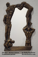 Load image into Gallery viewer, Traditional Patina Oh Boy! Bronze Mirror of Nude Men
