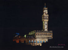 Laden Sie das Bild in den Galerie-Viewer, Palazzo Vecchio Florence Italy Pastel Art on black Italian paper