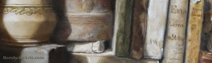 Detail of painting texture Queen of the Shelf Books Realism Original Still Life Oil Painting