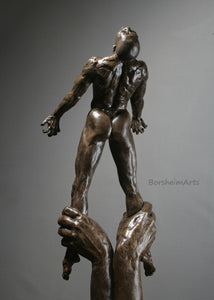 back view of Against the Dying of the Light - Rage Rage bronze sculpture