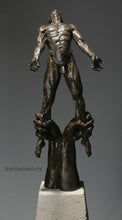 Load image into Gallery viewer, Front view of all of bronze figure sculpture Against the Dying of the Light - Rage Rage bronze sculpture
