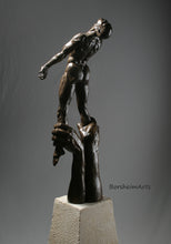 Load image into Gallery viewer, Back view of Against the Dying of the Light - Rage Rage bronze sculpture, black man art
