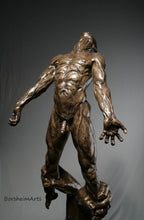 將圖片載入圖庫檢視器 Detail of chest and front of male nude figure with arms outstretched and clenched hands Against the Dying of the Light - Rage Rage bronze sculpture
