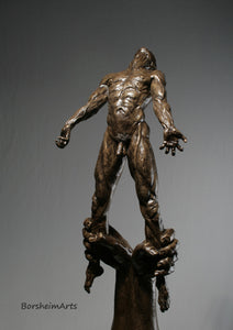 Muscular body male nude athletic build rage raging Against the Dying of the Light - Rage Rage bronze sculpture