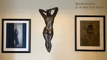 將圖片載入圖庫檢視器 Bronze wall art is hung here with two framed pastel drawings shown with the classic white mat and elegant black frame. Figure art all by artist Kelly Borsheim