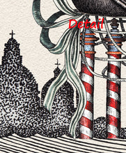 Carica l'immagine nel visualizzatore di Gallery, Italian architecture of Salute Church in Venice Italy adds a landmark to this illustration of the Grand Canal with it striped poles for boats.  Drawing by Dragana Adamov