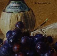 Load image into Gallery viewer, Detail Chianti Wine, Cheese, and Grapes Still Life Oil Painting

