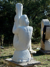 Load image into Gallery viewer, Full back view of Garden Statue Gymnast Pike Position on Four Headed Turtle Fantasy Figure Statue Marble