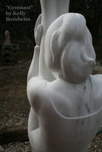 Load image into Gallery viewer, Back View of Garden Statue Gymnast Pike Position on Four Headed Turtle Fantasy Figure Statue Marble