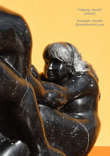 Load image into Gallery viewer, Note that neither face has eyes.  Just a style, not a statement. White specs and lines in black marble Helping Hands by Kelly Borsheim