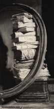 Load image into Gallery viewer, Library of Dreams Tower of Old Weathered Book Black and White Original Charcoal Drawing
