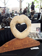 Load image into Gallery viewer, Mathematics in Art Möbius Mouth Limestone Sculpture with Mobius and Fossils in Stone
