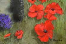 Load image into Gallery viewer, Detail of painting Lavender Cypress Trees and Poppies Famous Plants in Italy Persephone
