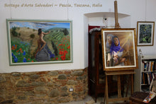 Cargar imagen en el visor de la galería, Persephone framed size comparison wiht other paintings Ruth and Olivo in Campo Bottega d'Arte Salvadori Pescia in Tuscany Italy