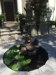 Rock Towers and Frogs Bronze Outdoor Garden Sculpture in Private Collection California