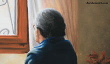 Load image into Gallery viewer, Detail of Head Songbird Old Woman Listening Pastel Figure Painting Sitting up in Bed Home
