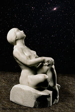 Load image into Gallery viewer, Stargazer Garden Marble Sculpture of seated Woman resting hands on a knee while leaning back to look up to the skies and stars.