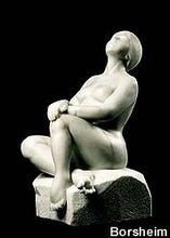 Load image into Gallery viewer, Stargazer Garden Marble Sculpture of seated Woman resting hands on a knee while leaning back to look up to the skies and stars.