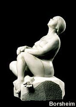 Load image into Gallery viewer, Stargazer Garden Marble Sculpture of seated Woman resting hands on a knee while leaning back to look up to the skies and stars.