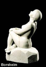 Load image into Gallery viewer, Stargazer Garden Marble Sculpture of seated Woman resting hands on a knee while leaning back to look up to the skies and stars.