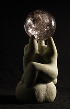 將圖片載入圖庫檢視器 Love my Planet  stone and glass crystal ball 12 x 5.5 x 4.5 inches Mixed media sculpture by Vasily Fedorouk, couple tries to lift up the world