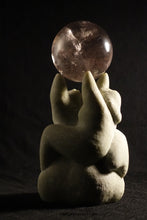 將圖片載入圖庫檢視器 Love my Planet  stone and glass crystal ball 12 x 5.5 x 4.5 inches Mixed media sculpture by Vasily Fedorouk, couple tries to lift up the world