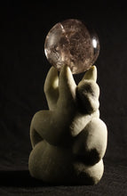 將圖片載入圖庫檢視器 Love my Planet  stone and glass crystal ball 12 x 5.5 x 4.5 inches Mixed media sculpture by Vasily Fedorouk, couple tries to lift up the world