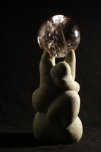 將圖片載入圖庫檢視器 Love my Planet  stone and glass crystal ball 12 x 5.5 x 4.5 inches Mixed media sculpture by Vasily Fedorouk, couple tries to lift up the world