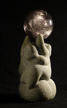 將圖片載入圖庫檢視器 Love my Planet  stone and glass crystal ball 12 x 5.5 x 4.5 inches Mixed media sculpture by Vasily Fedorouk, couple tries to lift up the world