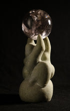 將圖片載入圖庫檢視器 Love my Planet  stone and glass crystal ball 12 x 5.5 x 4.5 inches Mixed media sculpture by Vasily Fedorouk, couple tries to lift up the world