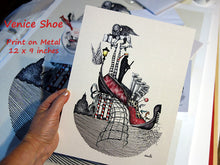 Carica l'immagine nel visualizzatore di Gallery, 12 x 9 inch print on metal (aluminum) of the gorgeous illustration Venice Shoe by Dragana Adamov